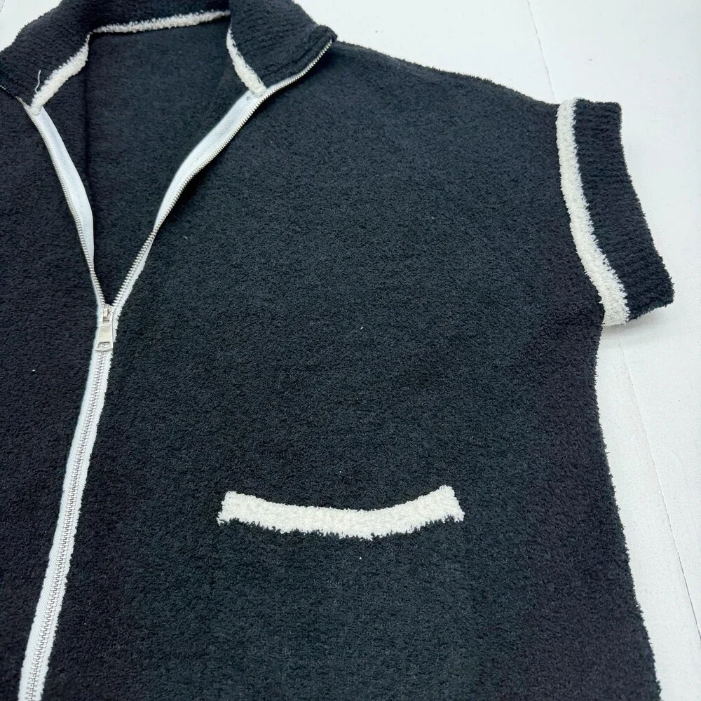 Comfyluxe Sweater Womens L Black Microfiber Mock Neck Short Sleeve Full Zip